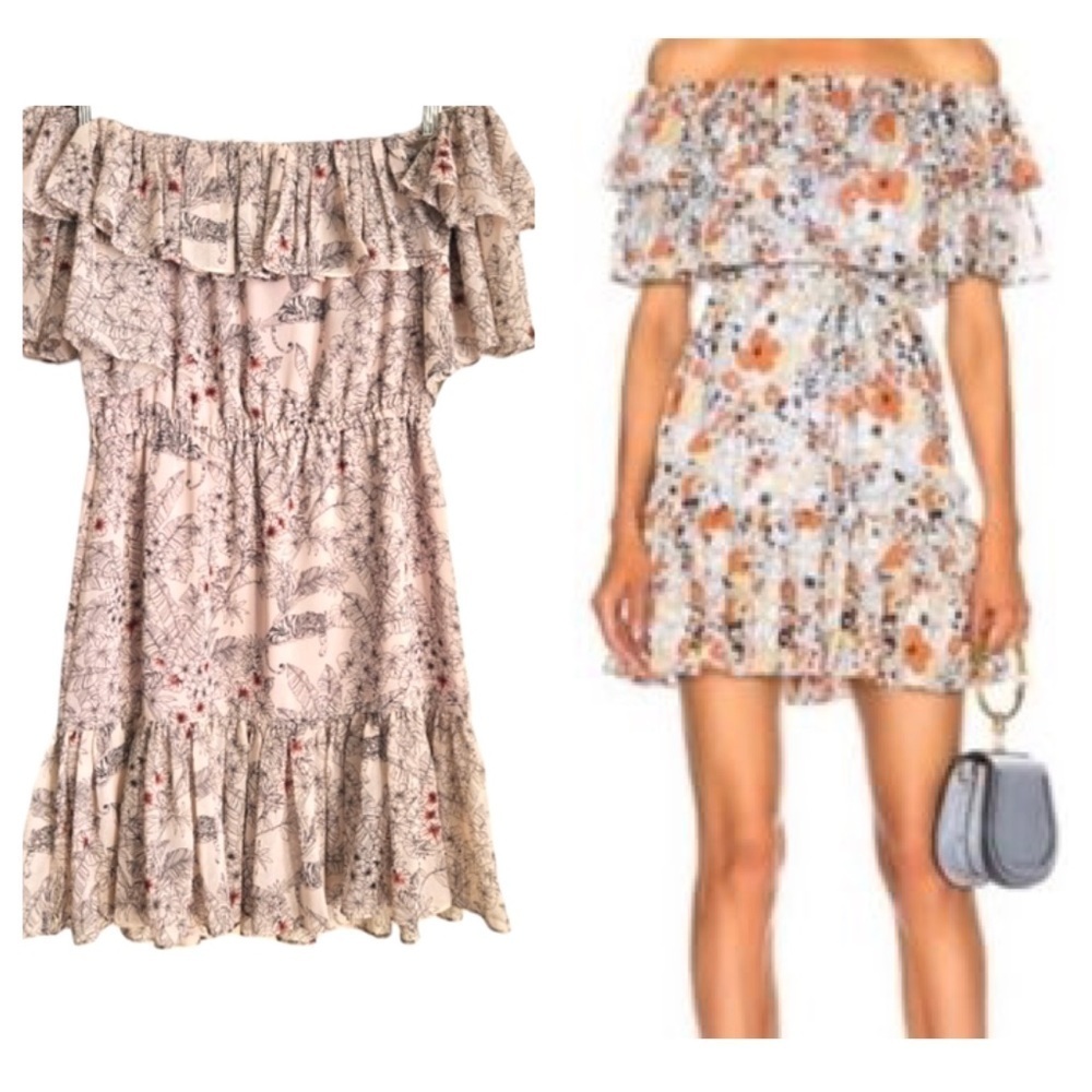 Alexis Floral Print Off the Shoulder Mini Ruffle Dress Blush Dress (1)